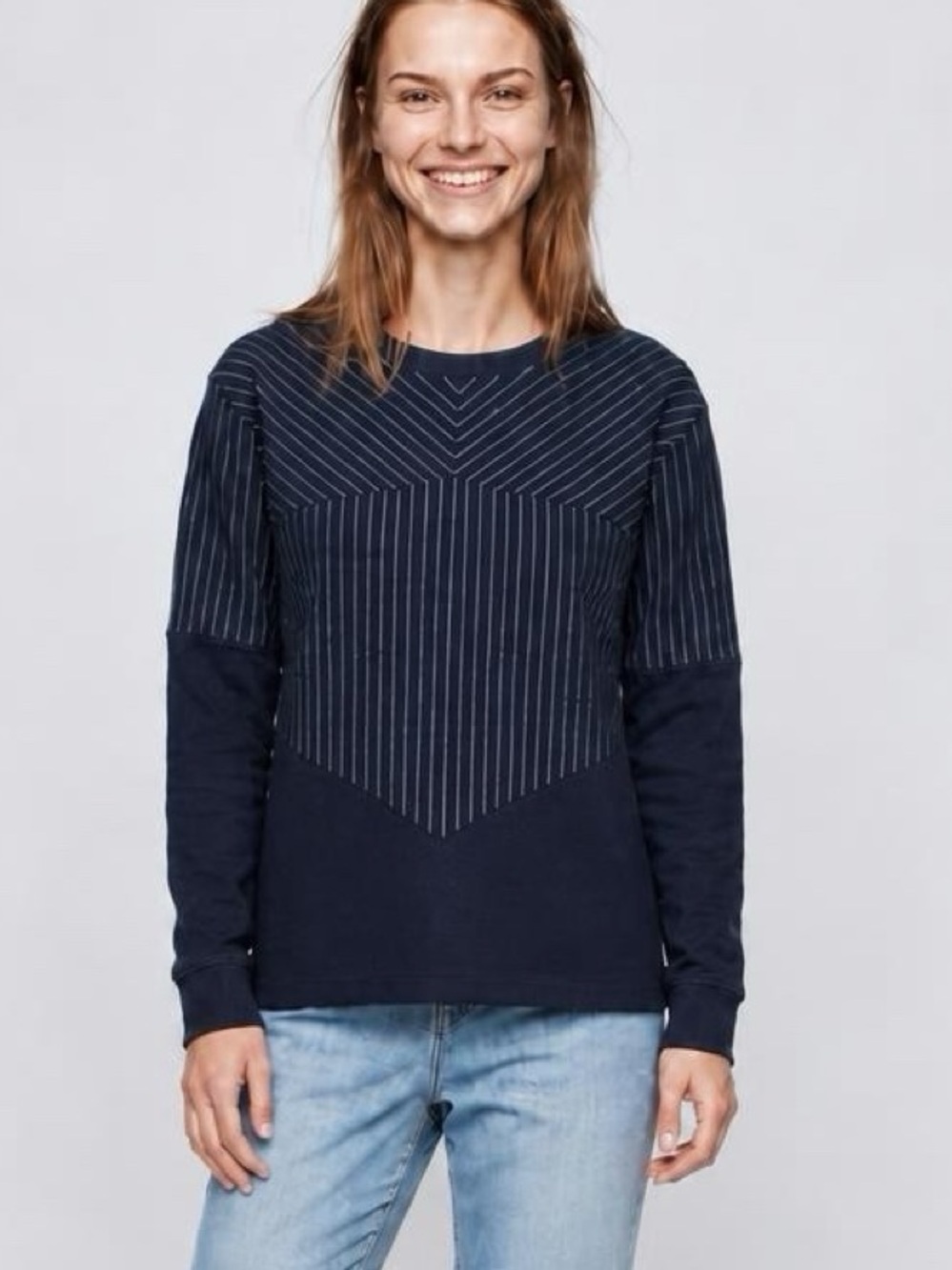 JCrew Women’s Navy Pinstripe Crewneck Sweater